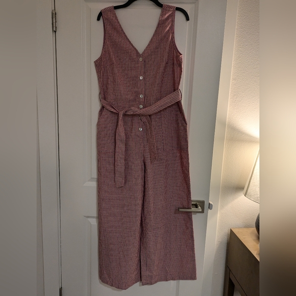 FRNCH Laurena Stripe Woven Jumpsuit Cotton Blend Pink Size L Pink White - Picture 3 of 13